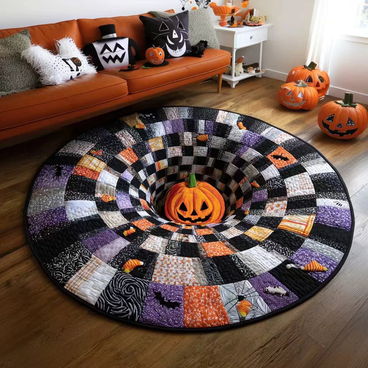 🔥Last Day Promotion🎃3D Skeleton Vortex Quilted Round Halloween Rug